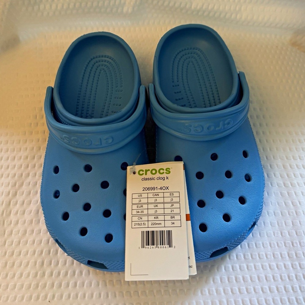 Crocs Classic Clog Venetian Blue Kids Slip On Logo Strap 206991-4OX Size J3